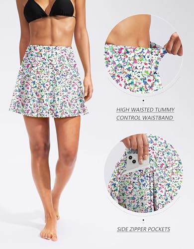 Image of Kayrth Women's High Waisted Swim Skirt with Zipper Pockets Tummy Control Bathing Suit Swimsuit Tankini Bottoms