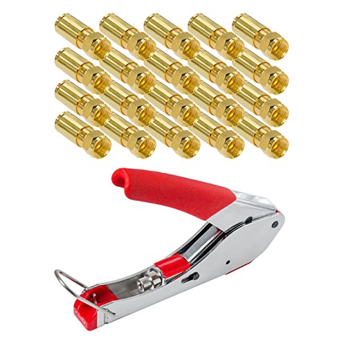 Preisvergleich Produktbild HB Digital 20 Stück Profi Kompressionsstecker vergoldet + Kompressionszange für SAT Kabel, Koaxialkabel mit Durchmesser Ø 6.8 7.2 mm