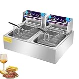 20 L 5000 W Freidora Eléctrica Profesional Con Termostato, Comerciales Freidora Eléctrica De Acero Inoxidable Doble Tanque Calentamiento Rápido,para Patatas Fritas Etc Comida Frita