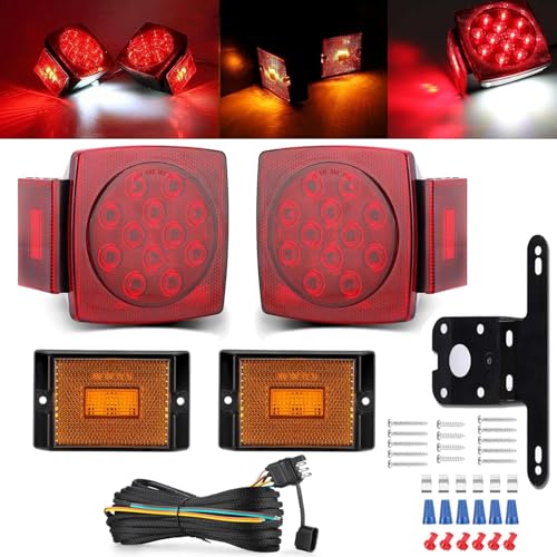 LIMICAR LED Trailer Light Kit - Stop Turn Tail & Side Marker Lights with 25FT Braided Wire Harness, Waterproof 12V Trailer Lights for Boat Utility Camper RV Trucks, Fits Trailers Under 80 Inches