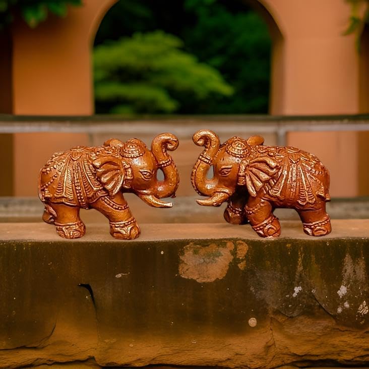 Image of Copper Idols India, 1 inches, Handmade Paired Elephant Idol 60 Gram, Patina Antique Finish, Pack of 2 Piece