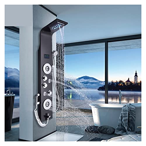 Set Miscelatore termostatico per Doccia con Pannello LED, 6 funzioni, soffione a Pioggia e a Cascata, rubinetti per Bidet per Vasca idromassaggio