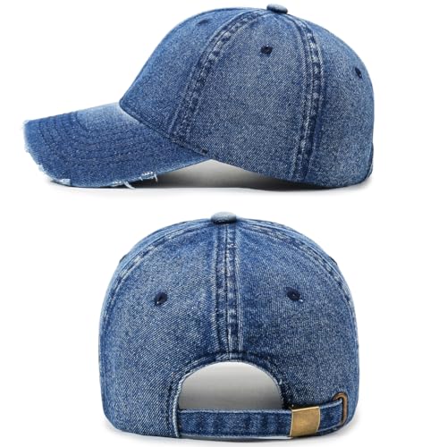 Image of Vintage Washed Denim Distressed Dad Hats Baseball Caps for Men Women