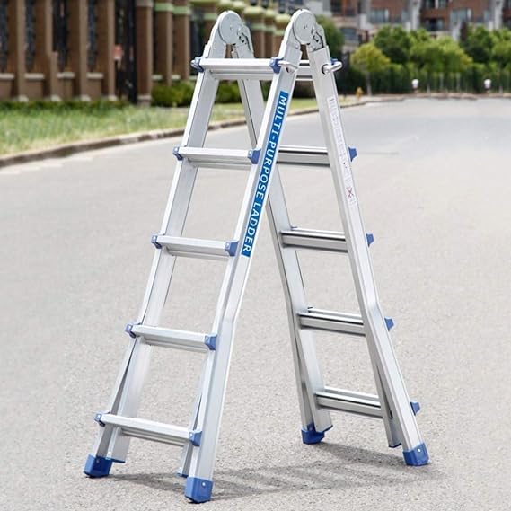 TREPPE Gelenkleiter, faltbar, teleskopisch, multifunktional, Aluminium, 4 x 5 Stufen, 5,10 m