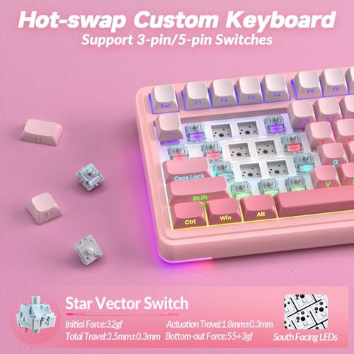 Image of AULA S75 PRO Wireless Mechanical Keyboard with Screen&Knob, Tri-Mode Hot Swappable Gaming Keyboard 75%, Pre-lubed Switches, RGB Backlit, Side Printed PBT Keycaps, Creamy Sounding Pink Keyboards