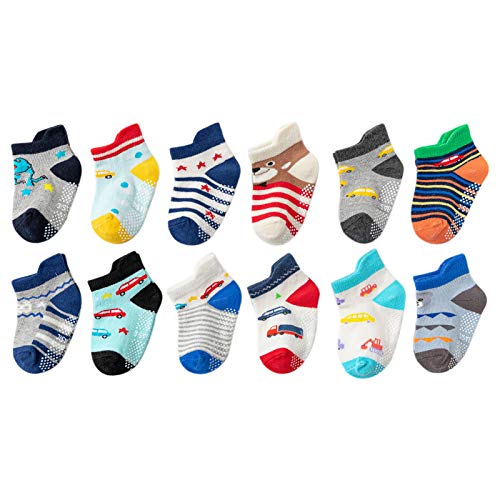 WOFTAM Baby Crew Socks Non Slip Grip Ankle Socks With Non Skid Soles For Infants Toddlers Kids Baby Boys Girls (WFTKB110, Large)