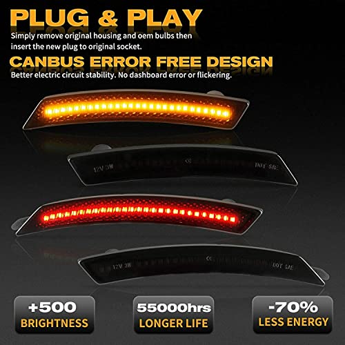 Autojoy Club 4 Pcs Led Side Marker Light Compatible With 2007-2013/2014 Mini Cooper R55 R56 R57 R58 R59 R60 R61, Amber/Red Full Led Front And Rear Fender Side Marker Lamps Kit Smoked Lens #TOP2
