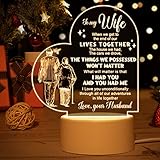 Vetbuosa Valentines Gifts for Wife, Couple Gifts for Her - Engraved Acrylic Night Light, with Beauti