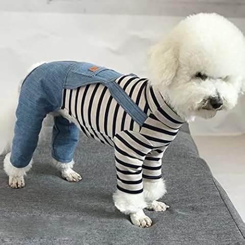 ZNZT Dog Clothes Pet Dog Jumpsuit Thin Fake Two-Piece Suits Bib Jeans+Knit Top Puppy Clothes Long Sleeve Pajamas Cover