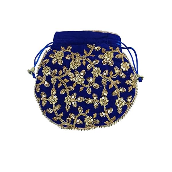 athizay Potli bag Blue Velvet MATKA DESIGN for Women Wristlets Return Gifting handbags for Festivals Birthday Purses - Image 5
