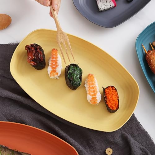 Image of Wheat Straw Plates for Dessert, Appetizers, Fruits, Snacks, Salad Etc, Dishwasher & Microwave Safe, Lightweight Kitchen Dishes, Melamine Plate, Unbreakable Plate (Yellow, Pack of 6)