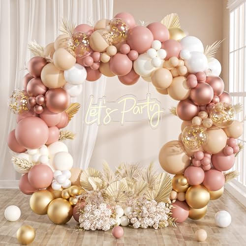 FOTIOMRG 136pcs Boho Balloon Arch Garland Kit Blush Dusty Pink Nude Ivory White Rose Gold Balloons for Baby Shower Bridal Shower Wedding Engagement Bachelorette Birthday Party Decorations