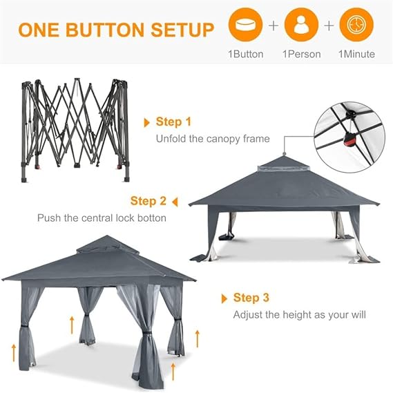 Patio Gazebo 13ft Pops Up Party Tent with Side Curtains and Storage Bags Outdoor Canopy Vented Roof