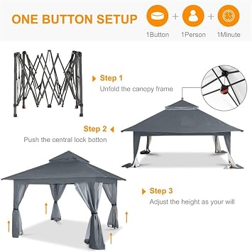 Patio Gazebo 13ft Pops Up Party Tent with Side Curtains and Storage Bags Outdoor Canopy Vented Roof