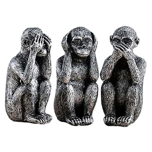 Uanqfegy Juego de estatuas de Tres Monos sabios con Revestimiento de Plata, Figuras de Monos de Resina para decoración de Escritorio de Oficina en casa, opción Memorable