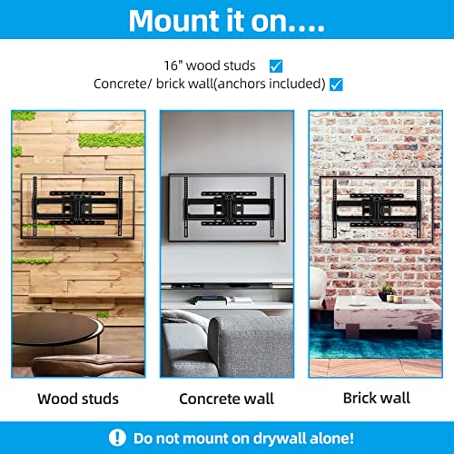 Homevision Full Motion Tv Wall Mount For Most 32-75 Inch Tvs, Tv Mount Swivel And Tilt With Dual Articulating Arms,Tv Wall Mount Bracket Holds Up To132Lbs Max Vesa 600X400Mm Fits 12/16" Wood Stud #TOP6