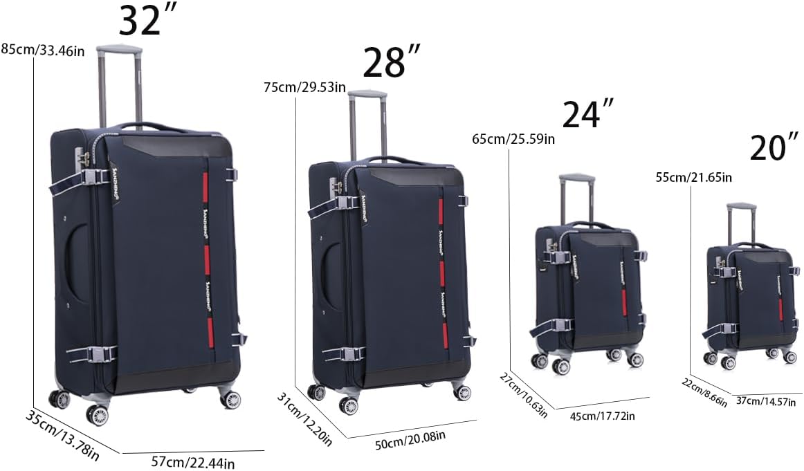 Softside Upright Luggage Set, 4-Piece Lightweight Travel Suitcases with Expandable Compartments, 360° Spinner Wheels, Retractable Handles, Durable Fabric (Blue)