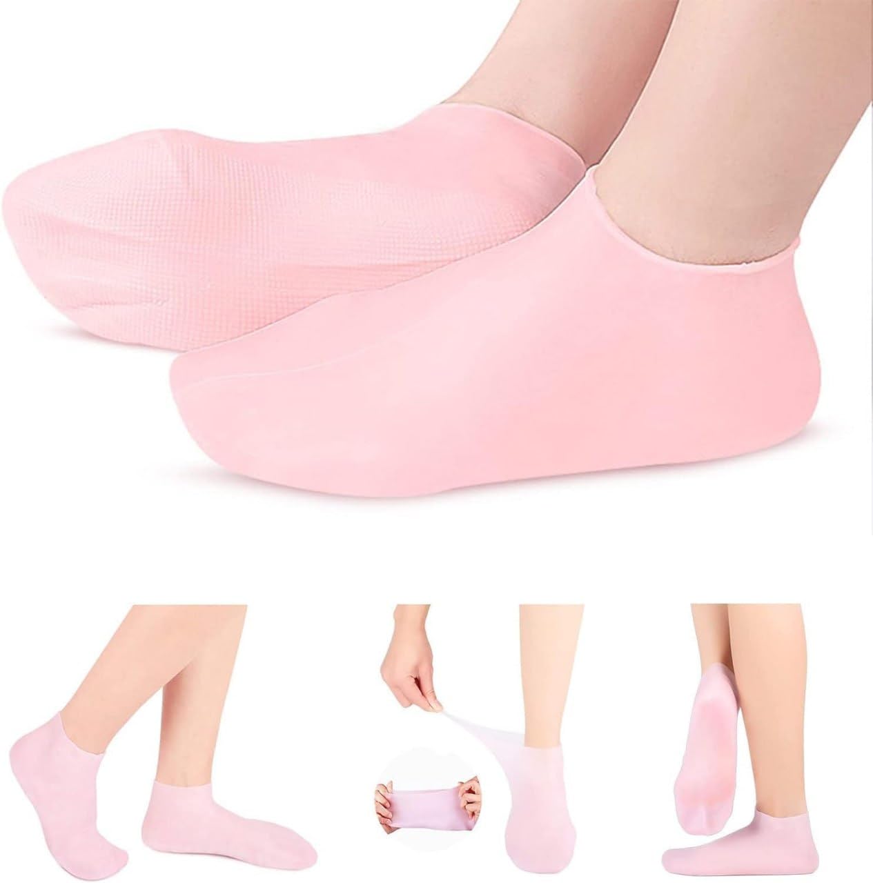 soft siliconemoisturizing socks, long silicone socks, aloe socks, women's foot spa pedicure socks for repairing cracked heel, dry feet, softening calluses, rough skin (pair - 1)