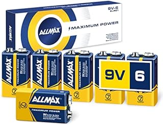 Allmax 9V Maximum Power Alkaline Batteries (6 Count) – Ultra Long-Lasting, 7-Year Shelf Life, Leakproof Design – Perfect for Smoke Detectors & Wireless Microphones (9 Volt)