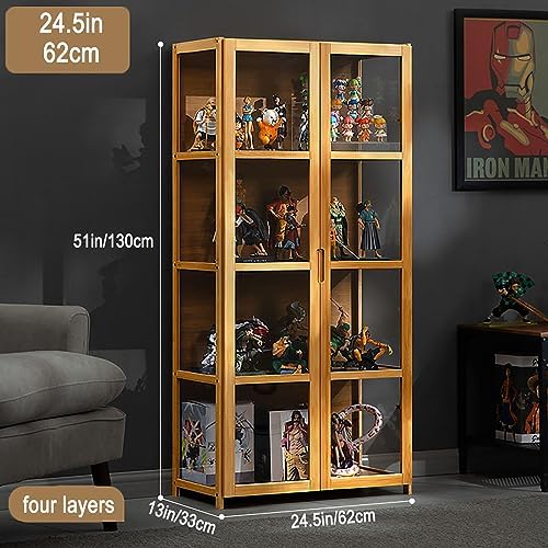 Natural Bamboo Display Cabinet with Glass Doors, Dustproof Curio Cabinet, Double Door Design, Easy to Install, Multiple Sizes & Colors, 16.5in/42cm