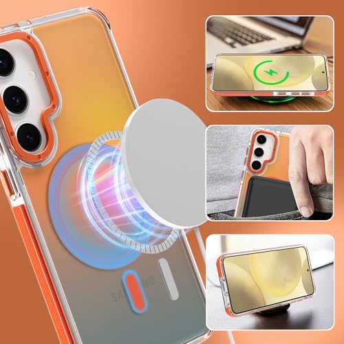 Image of Magnetic Case for Samsung Galaxy S24 Plus [Compatible with Magsafe] [Cute Fashion Fluorescent Design] [1 Screen Protector] Slim Translucent Matte Case for Galaxy S24 Plus 6.7 inch, Orange