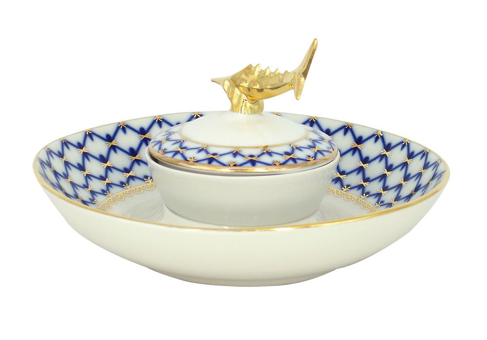 Lomonosov Imperial Porcelain Cobalt Net Tableware Teaware Collection (Beluga Caviar Dish)