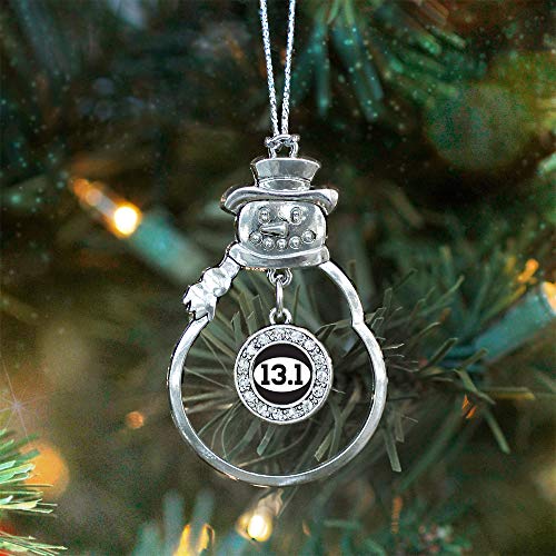 Inspired Silver - 13.1 Runners Charm Ornament - Silver Circle Charm Snowman Ornament With Cubic Zirconia Jewelry #TOP1