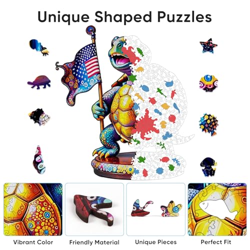 Bovearto Rompecabezas de Madera para Adultos 455 Piezas, Forma Única de Animales Oceánicos, Rompecabezas Patriótico Americano Día 4 de Julio, Juego Familiar Desafiante, Decoración del Hogar (17.3"x15.6") miniatura 2