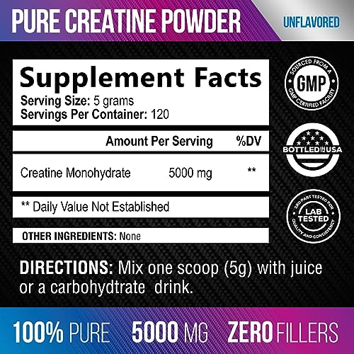 Micronized Creatine Monohydrate Powder - 100% Pure Creatine Micronized 5000Mg Per Serv (5G) Supports Muscle Building & Cellular Energy, Amino Acid Supplement, Gluten Free Keto Friendly - 120 Servings #TOP1
