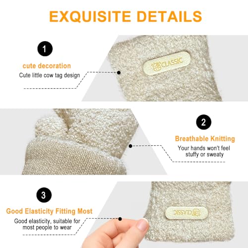 Fäustlinge Damen, Handschuhe Damen Winter Fleece Winterhandschuhe, Flauschige Warme Arktischer Samt Fausthandschuhe Handschuhe,Skihandschuhe Thermohandschuhe Draußen Geschenke für Frauen (Beige)