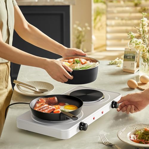 Wiltec Doppelkochplatte 2000W Kochplatte elektrisch mit Thermostat und Überhitzungsschutz Camping Herdplatte aus Gusseisen Elektro Kochplatte – Bild 3