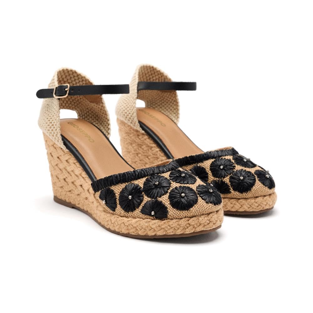 GIOSEPPO Bennett, Women's Espadrilles Wedge Sandals, Black, 40 EU, Black/White, 8 UK