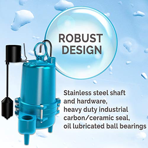 Barnes SE411VF Submersible Cast Iron Sewage Pump - 4/10-HP, 7,500 GPH, 120V / 1Ph, 20' Cord, No Float Switch