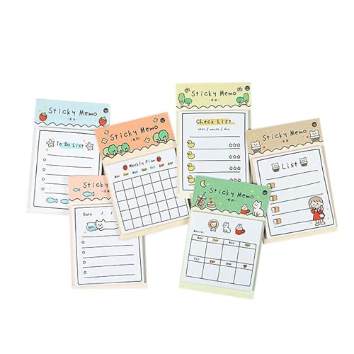 ANKOMINA 6 Pack Cute Cartoon Memo Notes Writing Pads Scarpbook Message Notes Notepads Chesk List to Do List Memo Stationery Office School Supplies,30 Sheets/Pack,5x3.3 in - 6 Pcs Cartoon