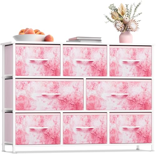 Image of Sorbus Kids Dresser with 8 Drawers - Chest Organizer Unit with Steel Frame Wood Top & Handle, Fabric Bins for Clothes - Wide Furniture for Bedroom Hallway Kids Room Nursery & Closet