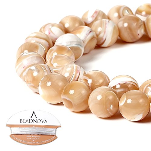 Image of BEADNOVA Natural Mother of Pearl Nacre Conch Shell Beads Natural Crystal Beads Stone Gemstone Round Loose Energy Healing with Crystal Stretch Cord for Jewelry Making (10mm, 36-38pcs)