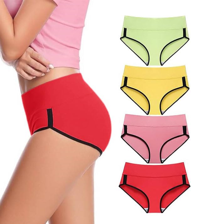 Womens Super Combed Underwear Cotton Bikini Panties for Women Hipster Panty Ladies Panties Set Combo Panty (Pack of 4) (Multicolor)