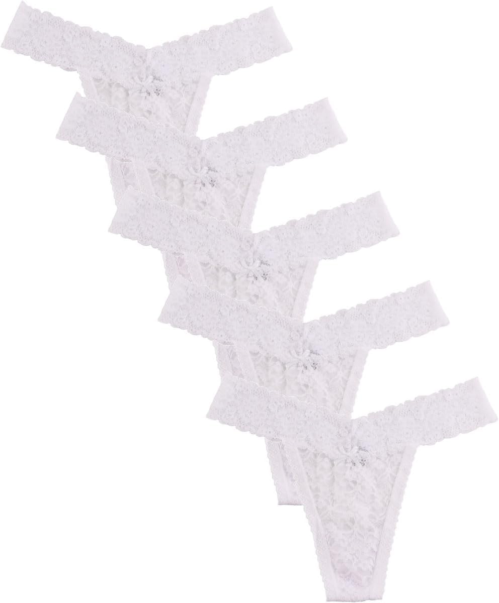 UWOCEKA Women's Sexy Lace Thongs V Cheeky Underwear See Through Panties Pack of 5