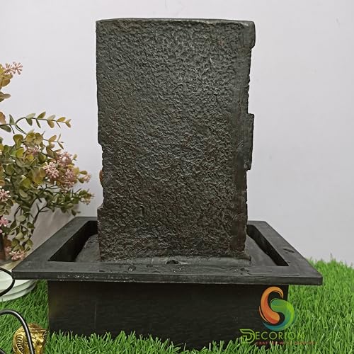 Image of Decorative Table Top Water Fountain for Home Decor /Office /Indoor & Outdoor /Garden /Puja Room /Vaastu with Multicolor LED Light and Adjustable Water Pump (Brown Diya)