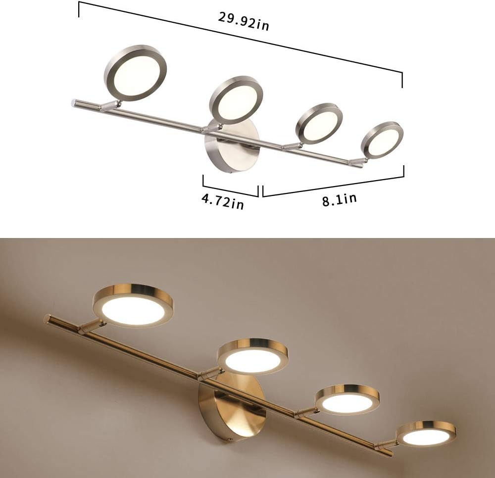 Buy 1 get 1 LED Bathroom Lights Fixtures, JOOSSNWELL 4-Lights Vanity Lights Adjustable 20W 29.92 Inch 4000K Nickel Finish Swing Arm Up and Down Wall Sconces