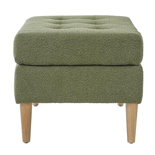 Christopher Knight Home Dalla Boucle Upholstered Ottoman Coffee Table, Small Living Room Sofa Footrest, Wooden Rectangular Ottoman Footstool, Guest Extra Seat, Olive Green by Christopher Knight Home - Used condition - Image 5