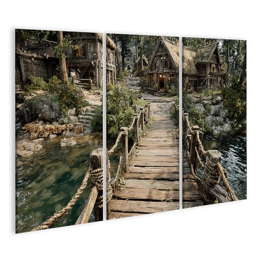 Tableau sur toile pont en bois pour habiller un grand mur vide avec un triptyque idyllique