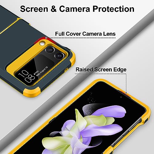 Image of SAMONPOW for Samsung Galaxy Z Flip 4 Case, Z Flip 4 Case with Upgraded Hinge Protection Dual Layer Hard PC Soft TPU Bumper Full Body Shockproof Flip 4 Phone Case for Galaxy Z Flip 4 5G Case - Blue