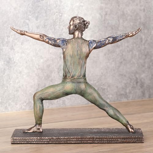 Estatua de bronce y resina pose guerrero yoga 6.75 pulg miniatura 4