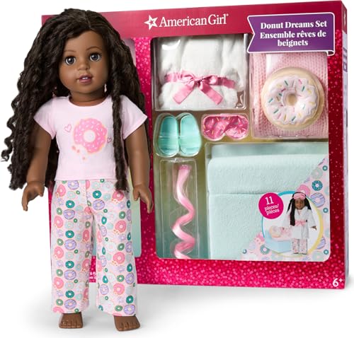 American Girl Truly Me 18-inch Doll #123 with Brown Eyes and Black-Brown Hair Donut Dream Pajama Sleep Set Ages 6+