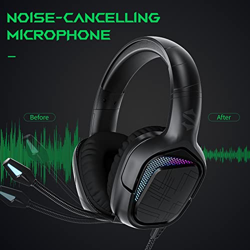 Black Shark Gaming Headset For Ps4 Ps5 Pc Xbox One Switch, Noise Cancelling Wired 3.5Mm Gamer Headphones With Microphone, Over Ear, Led Light, Deep Bass Surround Soft Memory Earmuffs For Computer #TOP4