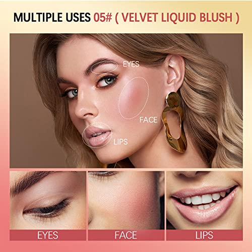 Liquid Blush For Cheeks, Soft Cream Makeup Blush, Pink Velvet Texture - Moisturizing Natural-Looking Long Lasting Face Blush Makeup With Finger Puffs #TOP1