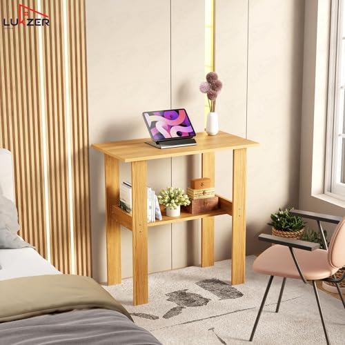 Image of Lukzer Engineered Wood Study Table | Modern Computer Table for Home & Kids Study Room | ST-004S /Oak Light | Compact Design Office Desk with Storage Shelf Work from Home Laptop Table Gaming Workstation