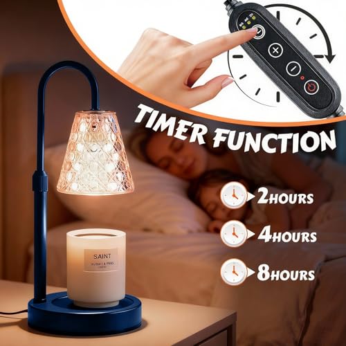 QY QUEEY Candle Warmer Lamp,Height Adjustable & Dimmable with 2/4/8H Timer,Includes 2 Halogen Wax Melter Warmer, Flameless & Smokeless,Gift for Women Mom, Friend Sister, House Warming Gifts — view 3