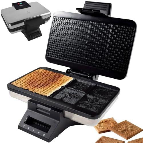 Syntrox Zimtwaffelautomat Waffeleisen Blump Motiv Edelstahl mit Thermostat, antihaftbeschichtete Backplatten, Edelstahl, Backampel, Verriegelungssystem,...
